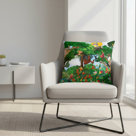 Vibrant Jungle Animal Square Pillow - Perfect for Kids' Rooms & Playspaces