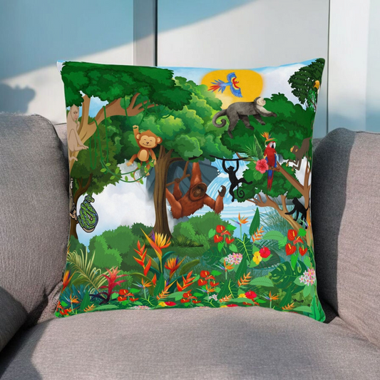 Vibrant Jungle Animal Square Pillow - Perfect for Kids' Rooms & Playspaces