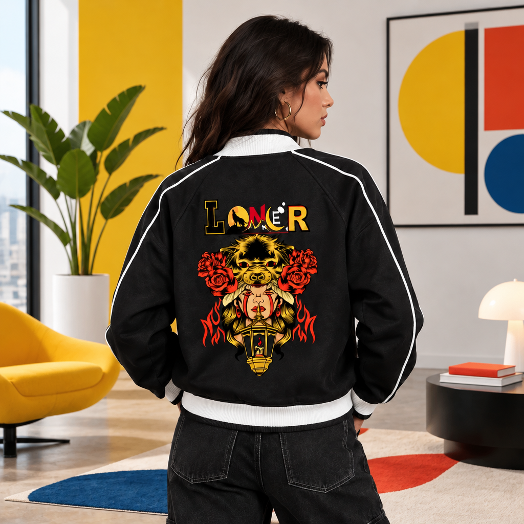 Gothic Wolf Art, Color Block Raglan Sleeve Zip Track Unisex Jacket