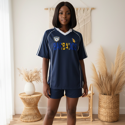 Barbados Flag Shadow Stripe Collared Soccer Jersey