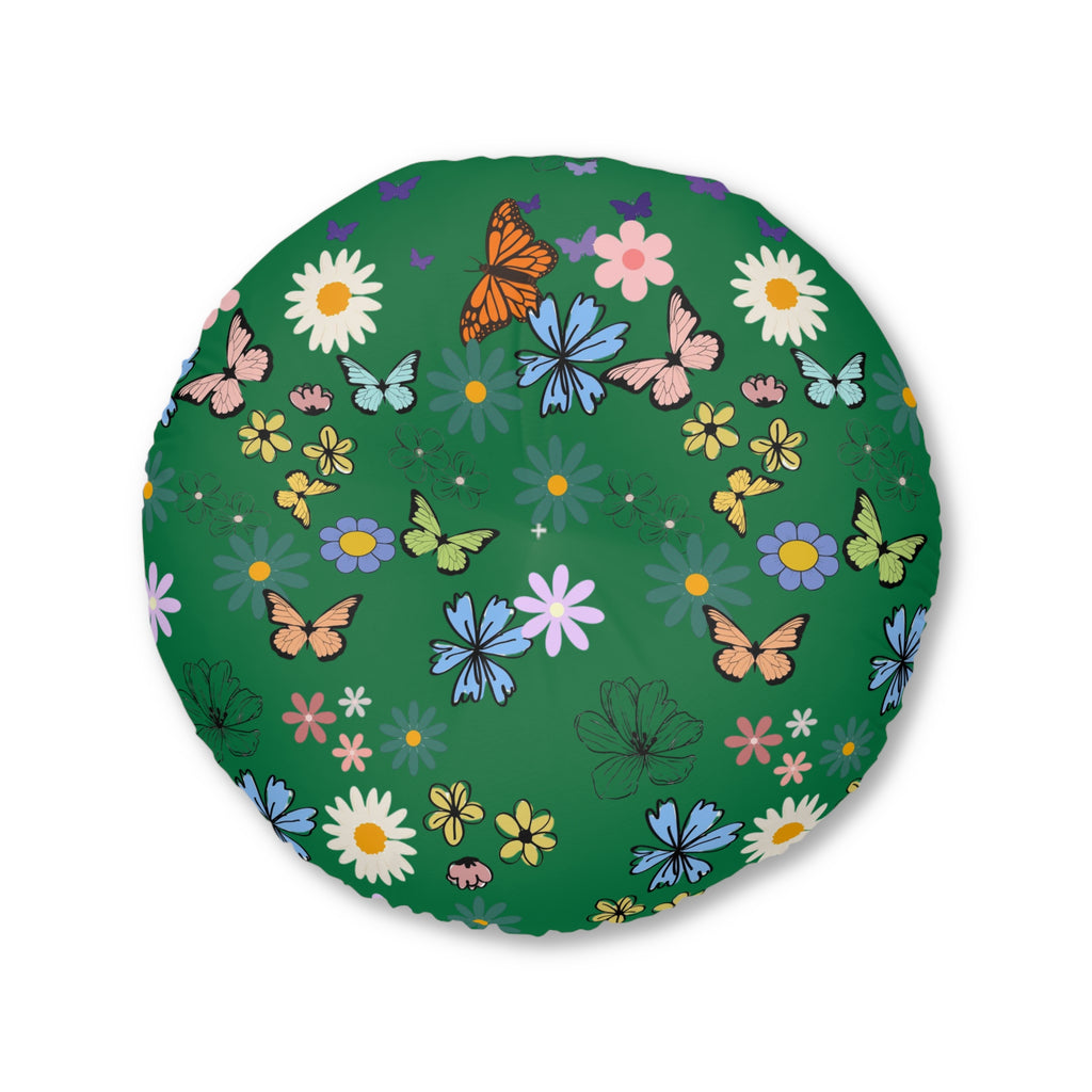 Floral Tufted Floor Pillow - Round Cushion for Cozy Decor Printify