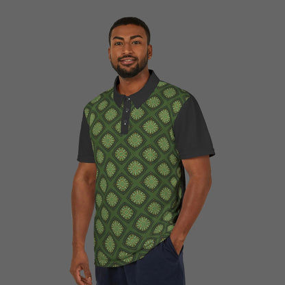 Green Geometric Unisex  Polo Shirt — All-Over Print Casual Golf Shirt