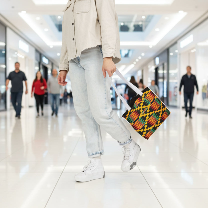 Kente Pattern Canvas Tote Bag — Vibrant African Print Market Tote