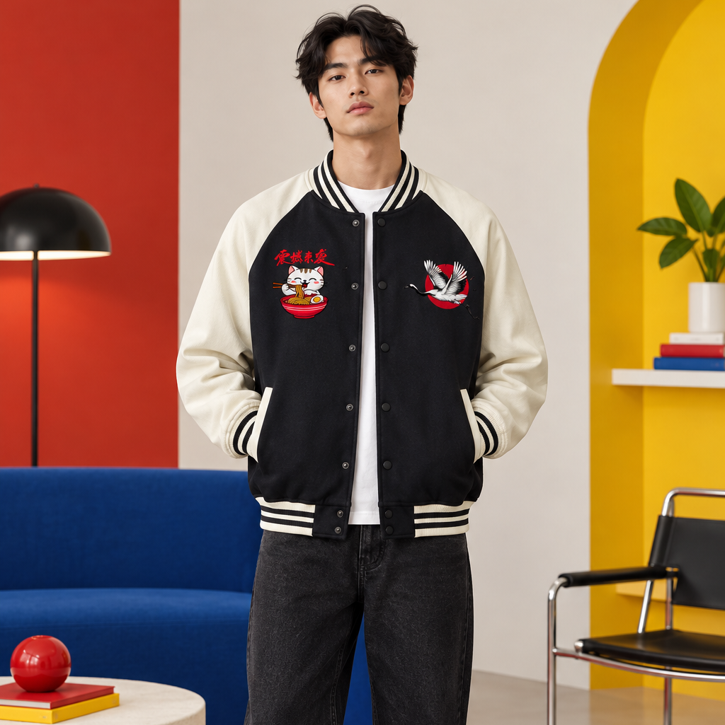 Foodie Themed Graphic Two Tone Raglan Sleeve Varsity  Unisex Jacket