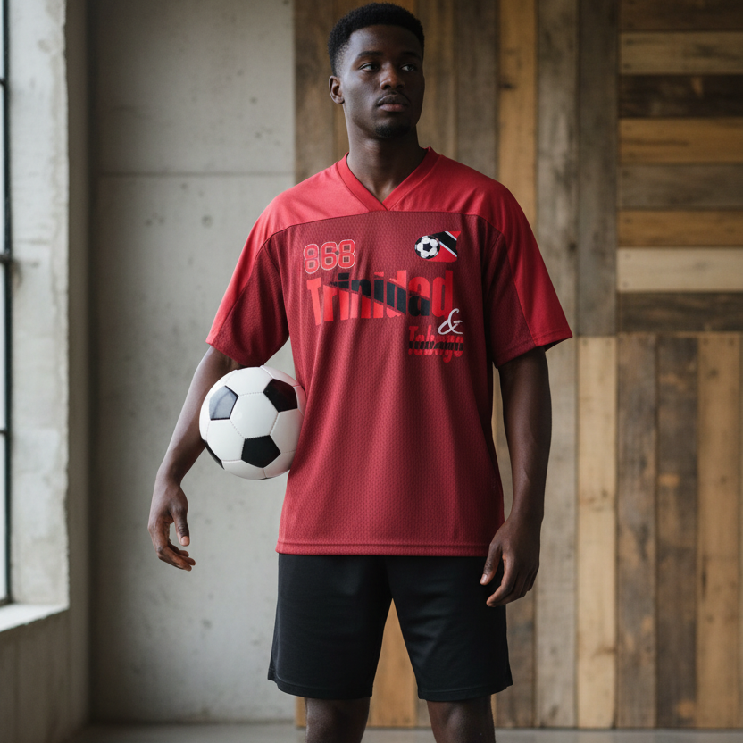 Trinidad Flag Themed Oversized Mesh V-Neck Unisex Soccer Jersey