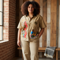 Afro Singer, Jazz Music Themed Graphic Unisex Color Block Short Sleeve Shirt