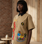 Afro Singer, Jazz Music Themed Graphic Unisex Color Block Short Sleeve Shirt