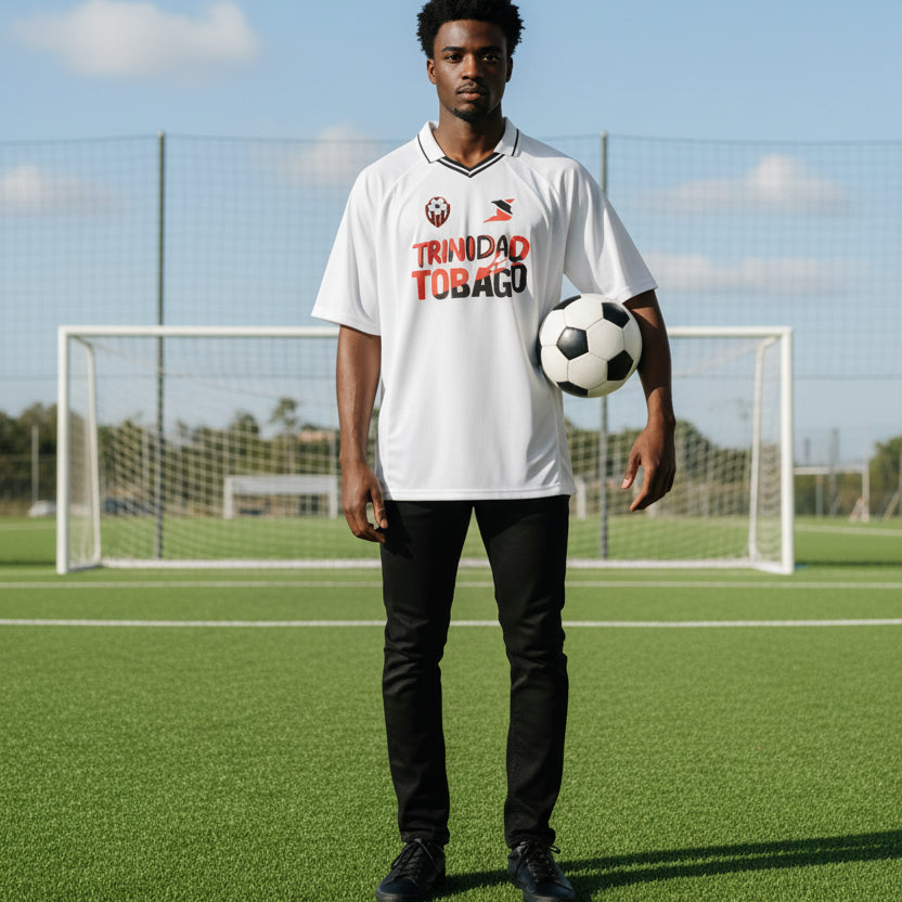 Unisex Trinidad Flag Themed Graphic Striped V-Neck Soccer Jersey