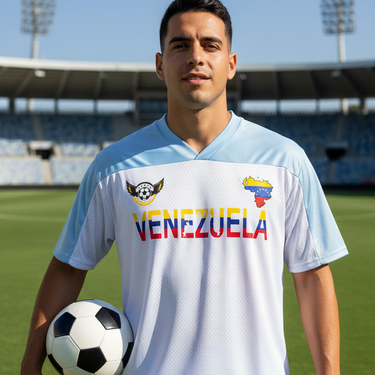 Venezuela Flag Themed Unisex Oversized Mesh V-Neck Soccer Jersey