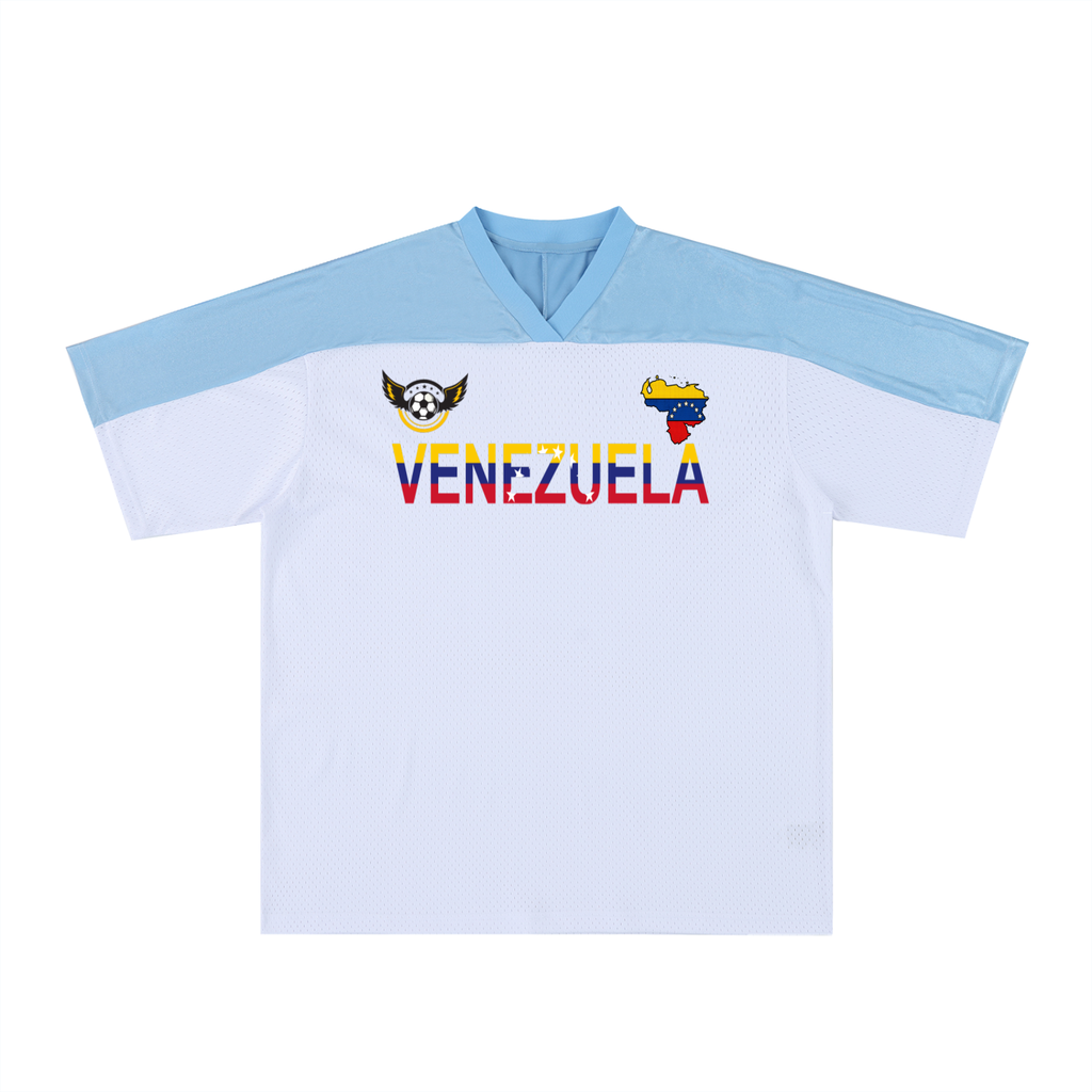 Venezuela Flag Themed Unisex Oversized Mesh V-Neck Soccer Jersey