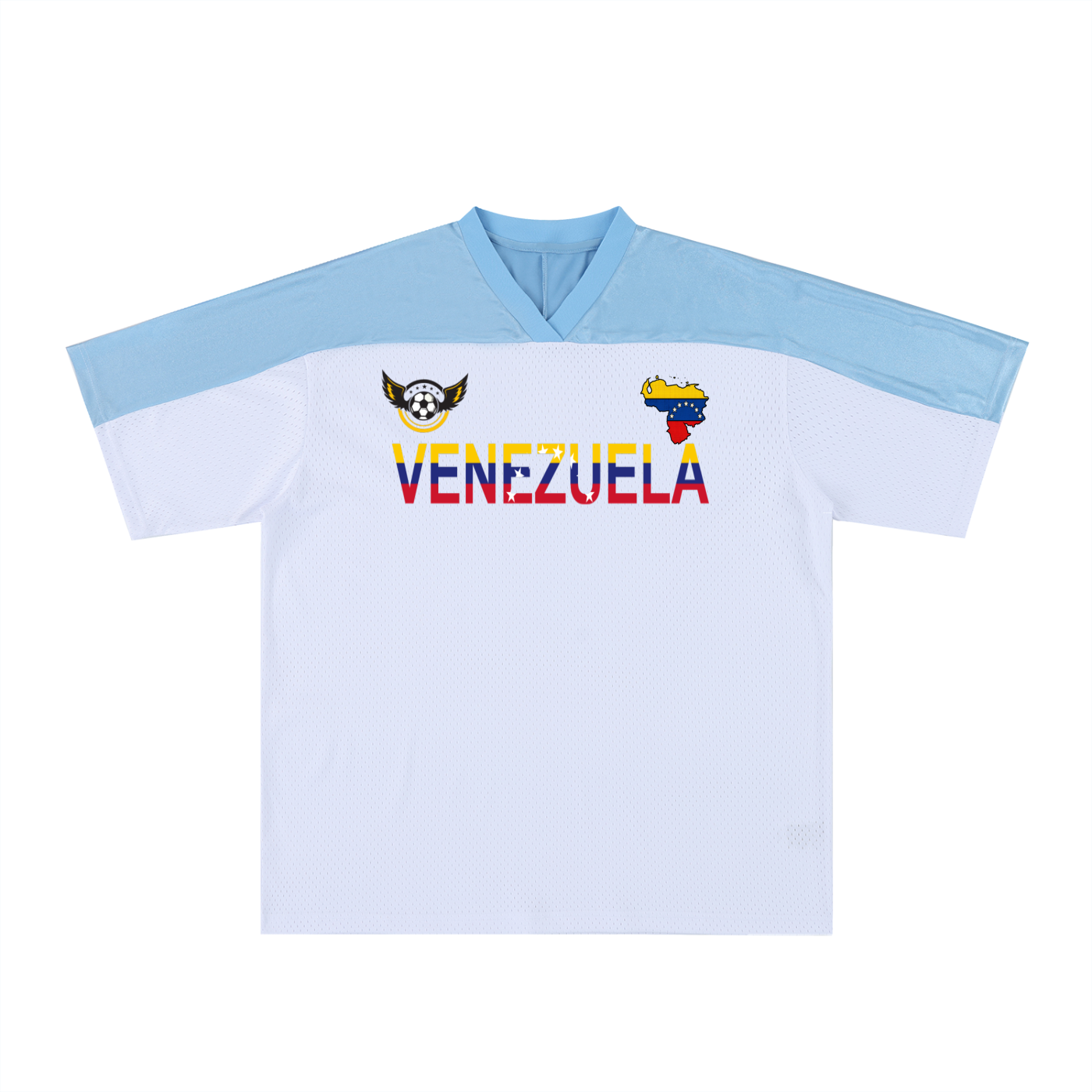 Venezuela Flag Themed Unisex Oversized Mesh V-Neck Soccer Jersey
