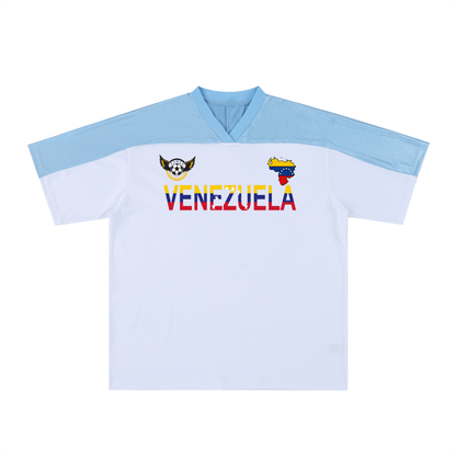 Venezuela Flag Themed Unisex Oversized Mesh V-Neck Soccer Jersey