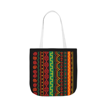 Afrocentric Pattern Canvas Tote — Colorful Tribal Stripe Beach & Market Bag