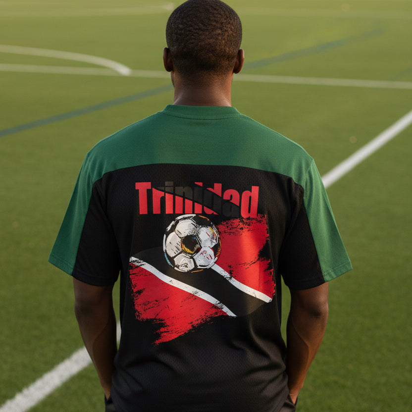Trinidad Flag Themed Unisex Oversized Mesh V-Neck Graphic Soccer Jersey