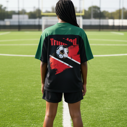 Trinidad Flag Themed Unisex Oversized Mesh V-Neck Graphic Soccer Jersey