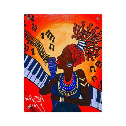 Acrylic Wall Art Panel — Vibrant Jazz Singer Illustration (Colorful Music Notes, Bold Afrocentric Art)