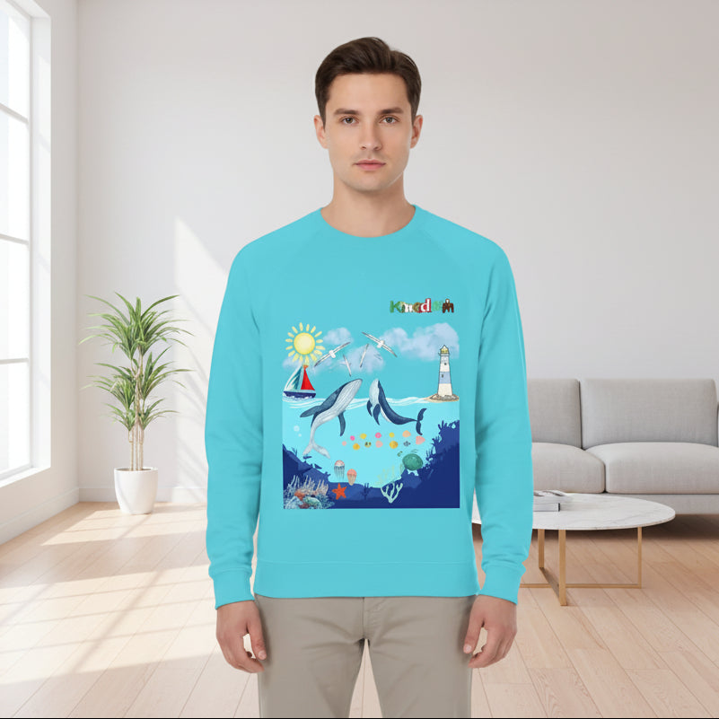 Kingdom Ocean Sweatshirt — Whale & Lighthouse Unisex Graphic Crewneck Sweater Printify