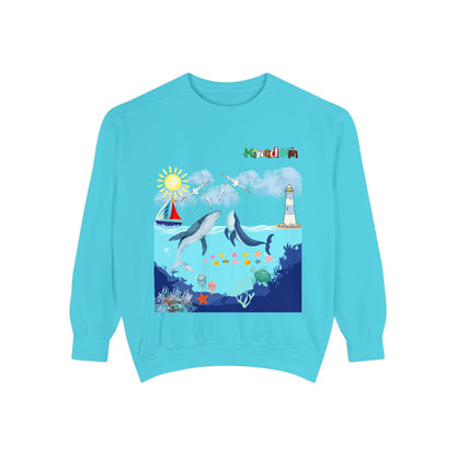 Kingdom Ocean Sweatshirt — Whale & Lighthouse Unisex Graphic Crewneck Sweater