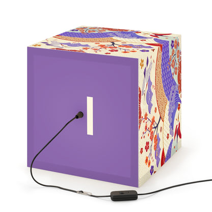 Japanese Wave & Crane Light Cube Lamp — Floral Origami Pattern Ambient Pendant