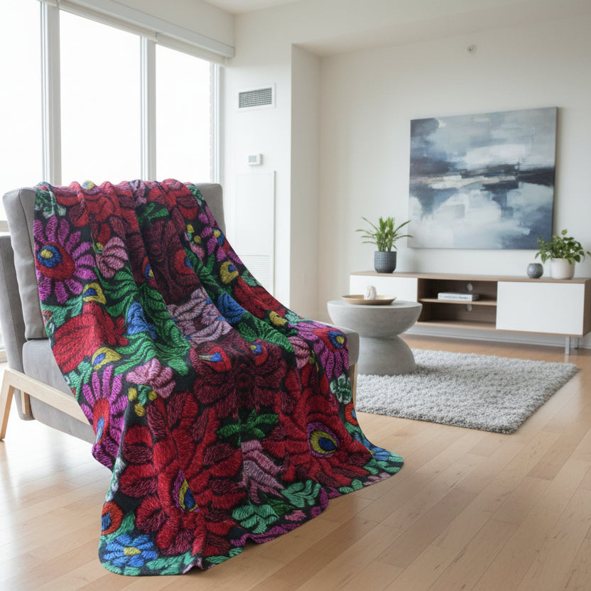 Vibrant Floral Mosaic Sherpa Blanket — Plush Fleece Throw Printify