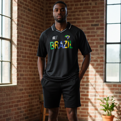 Brazil Flag Themed Striped V-Neck Soccer Jersey