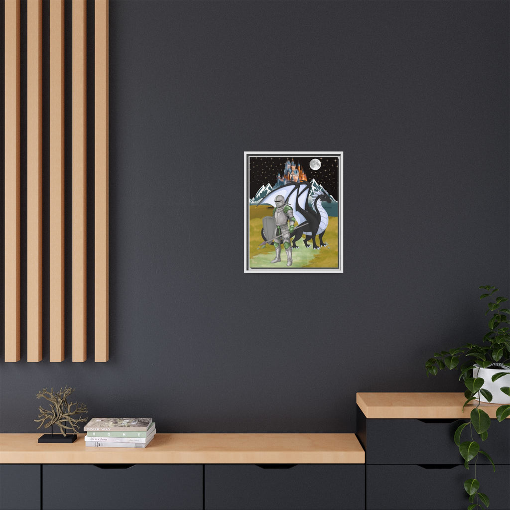 Framed Matte Canvas - Knight and Dragon Fantasy Art Printify