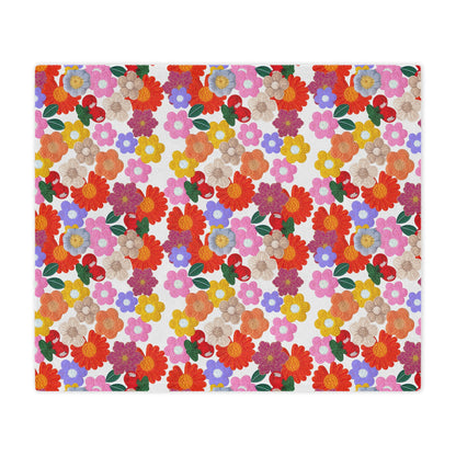 Floral Fiesta Minky Blanket — Bright Retro Flower Pattern, Cozy Throw for Living Room & Kids