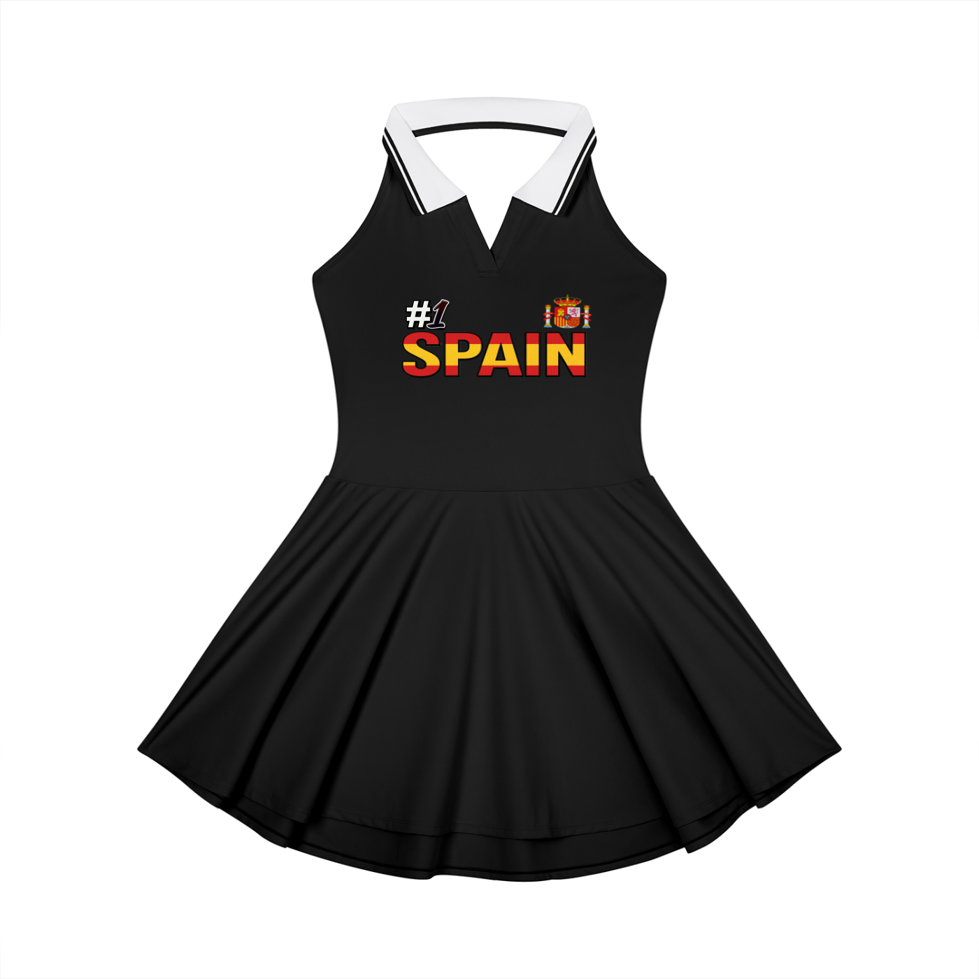 Women's Collared A-Line Tennis Dress Featuring a Spain Flag-Inspired Design