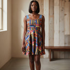 Womens Skater Dress — Colorful Geometric Patchwork Print