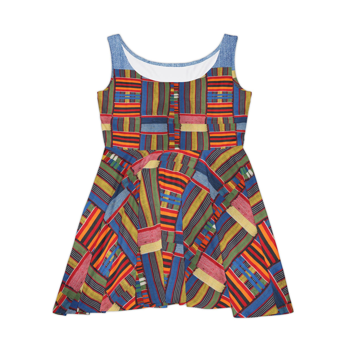 Womens Skater Dress — Colorful Geometric Patchwork Print