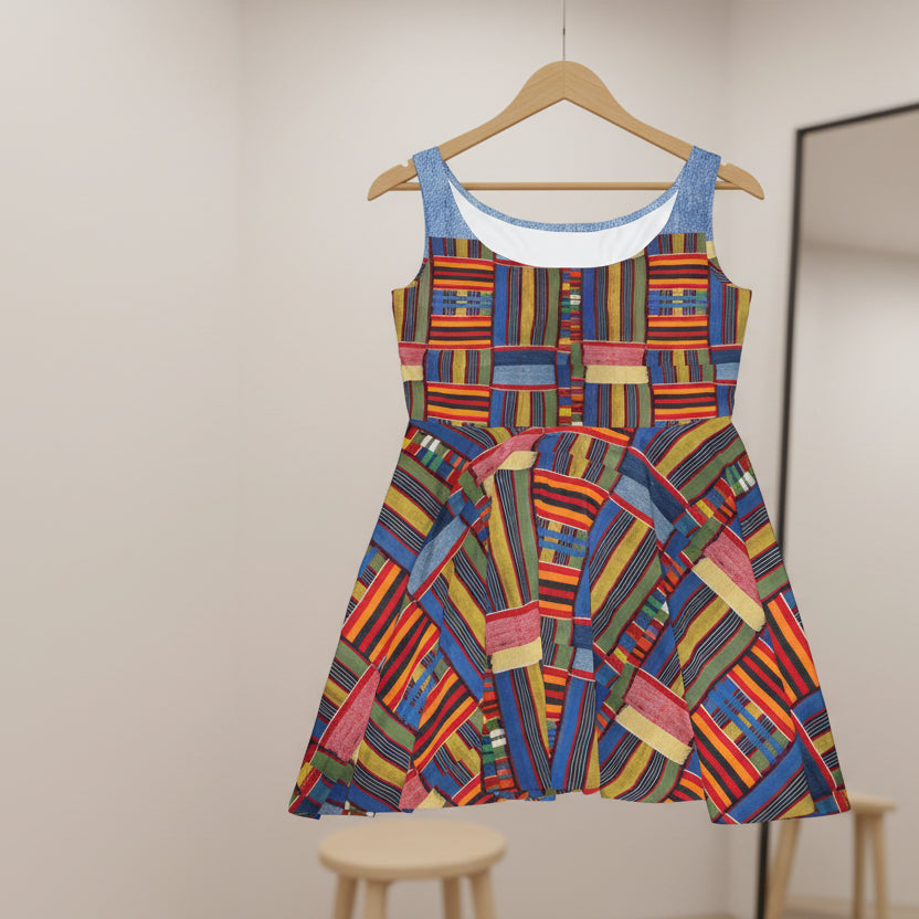 Womens Skater Dress — Colorful Geometric Patchwork Print