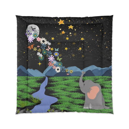 Whimsical Elephant Comforter, Cozy Bedding, Dreamy Decor, Unique Gift for Kids, Nature-Inspired Home Textile