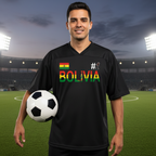 Bolivia Flag Themed Unisex Oversized Mesh V-Neck Soccer Jersey