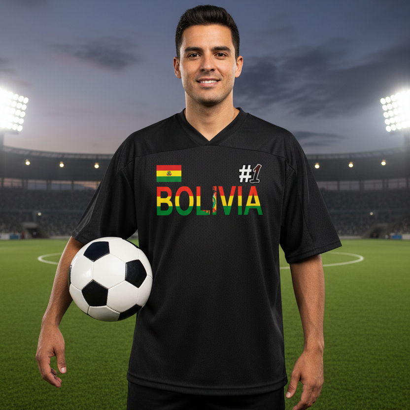 Bolivia Flag Themed Unisex Oversized Mesh V-Neck Soccer Jersey