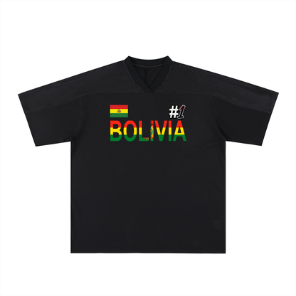 Bolivia Flag Themed Unisex Oversized Mesh V-Neck Soccer Jersey
