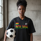 Bolivia Flag Themed Unisex Oversized Mesh V-Neck Soccer Jersey