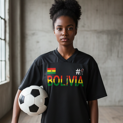 Bolivia Flag Themed Unisex Oversized Mesh V-Neck Soccer Jersey