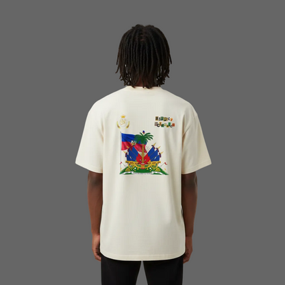 Haiti Flag Themed Vintage Wash Cotton Graphic Unisex T-Shirt