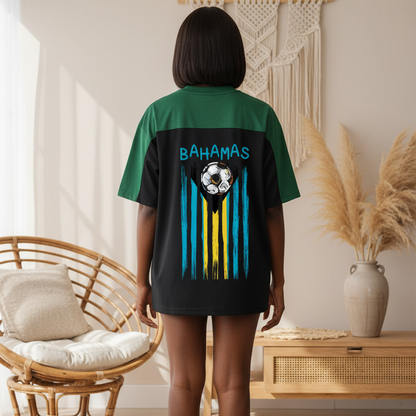 Bahamas Flag Themed Unisex Oversized Mesh V-Neck Soccer Jersey