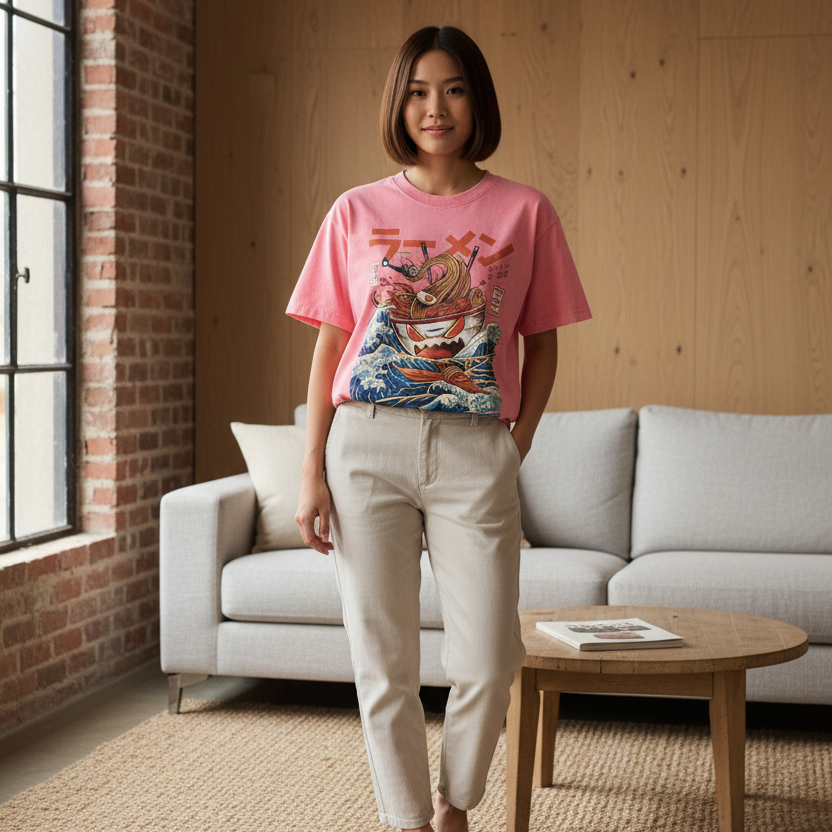 Graphic Ramen Art  Mineral Wash Boxy Cotton Unisex T-Shirt