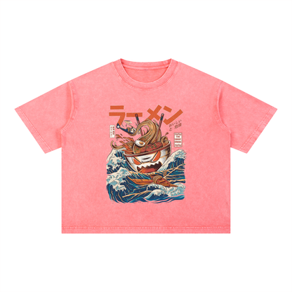 Graphic Ramen Art  Mineral Wash Boxy Cotton Unisex T-Shirt