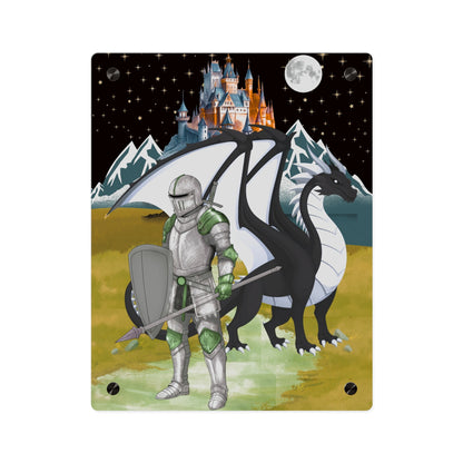 Knight and Dragon Acrylic Wall Art Panel — Fantasy Castle Nightscape Décor