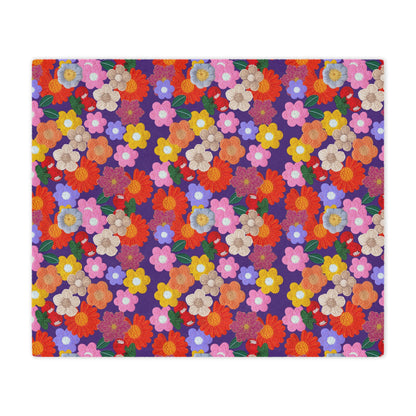 Floral Fiesta Minky Blanket — Bright Retro Flower Pattern, Cozy Throw for Living Room & Kids