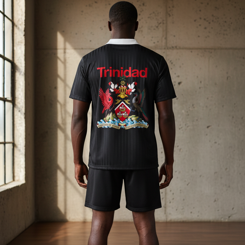 Trinidad Flag Themed Graphic Contrast Collar Striped Unisex Soccer Jersey