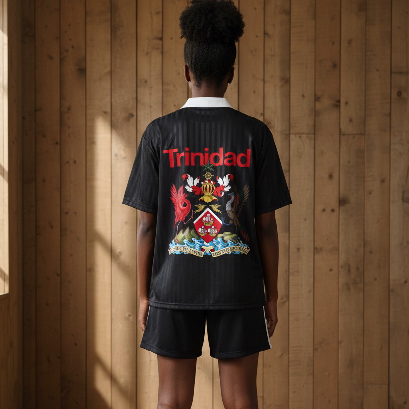 Trinidad Flag Themed Graphic Contrast Collar Striped Unisex Soccer Jersey