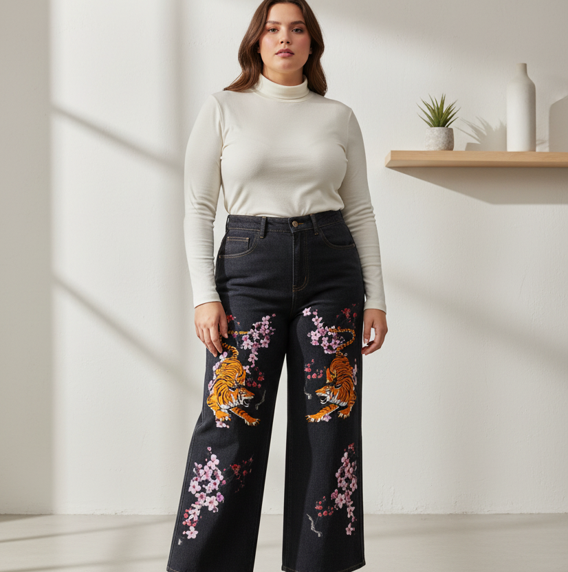 Colorful Tiger Art Graphic Women's Straight-Leg Denim Jeans