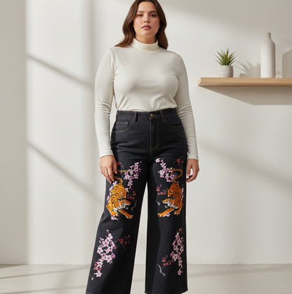 Colorful Tiger Art Graphic Women's Straight-Leg Denim Jeans