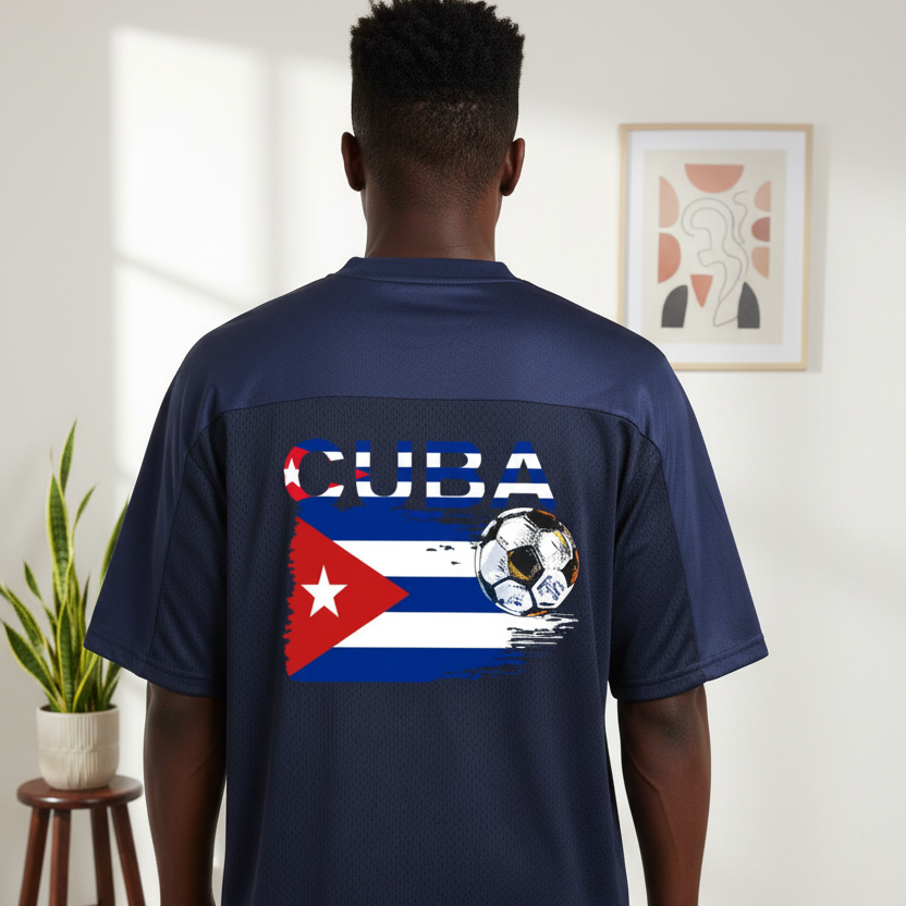 Cuba Flag Themed Graphic Mesh V-Neck Soccer Jersey
