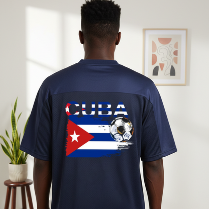 Cuba Flag Themed Graphic Mesh V-Neck Soccer Jersey