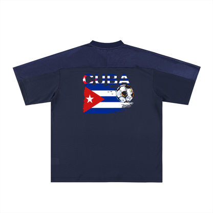 Cuba Flag Themed Graphic Mesh V-Neck Soccer Jersey